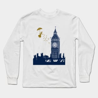 Mary Poppins and Big Ben Linocut Long Sleeve T-Shirt